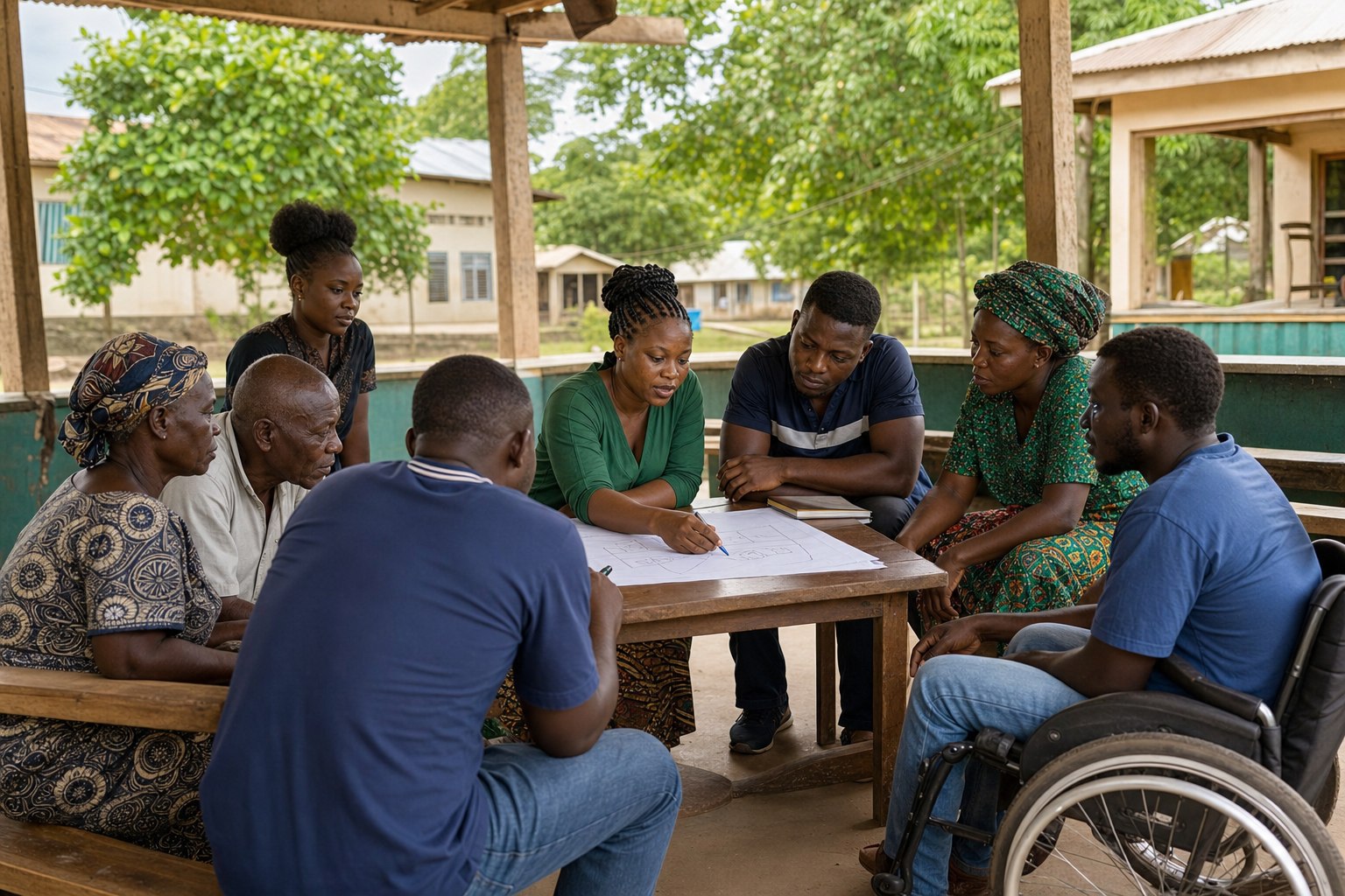 Community members planning an inclusive local health and accessibility initiative